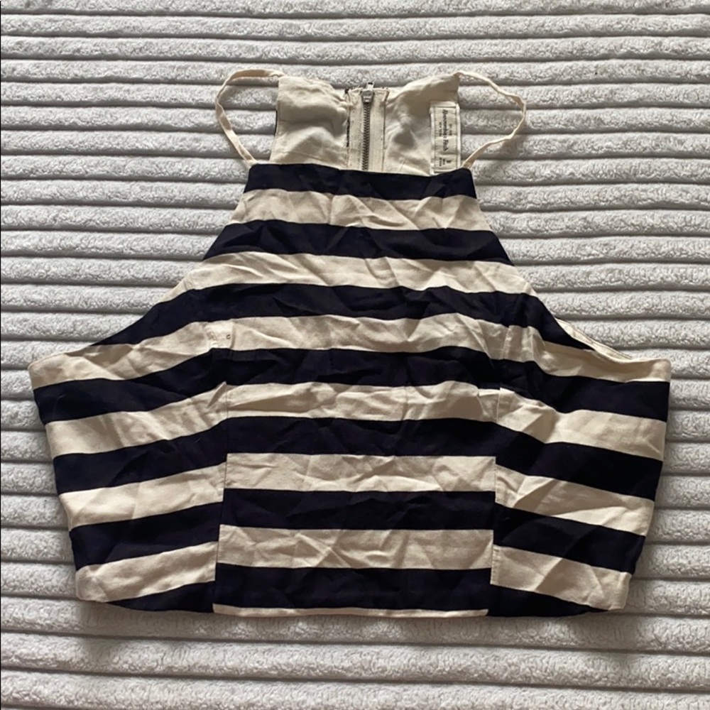 cream and navy striped crop top